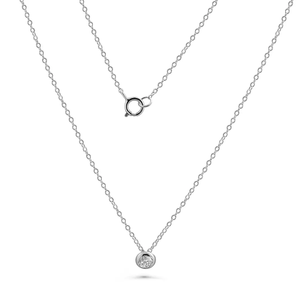 Center Diamond Necklace - Silver Finish 