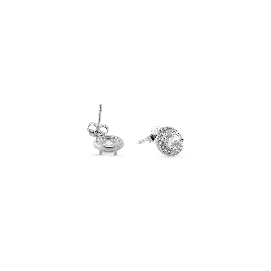 Silver diamond stud hoop earring
