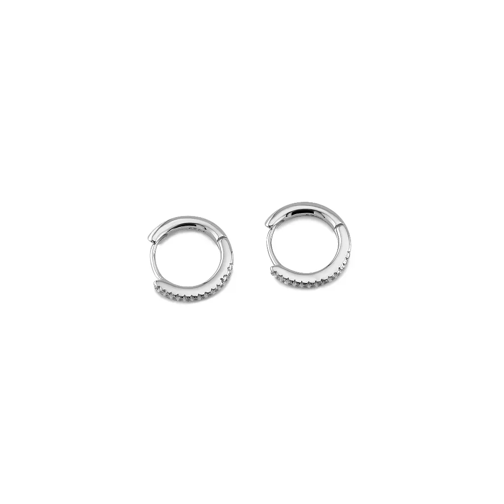 Silver Finish Hoop Earrings with Pave Diamonds