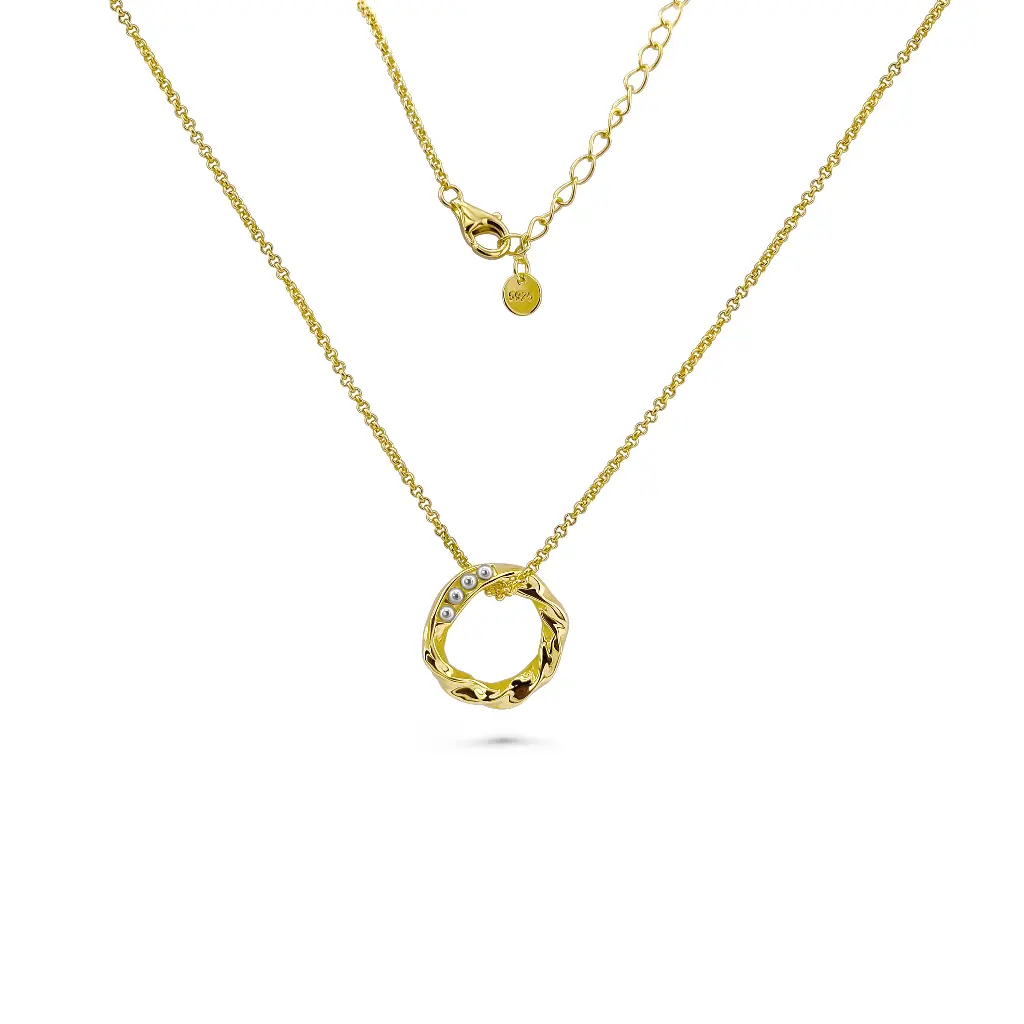 Elegant Pearl & Gold Twisted Circle Pendant Necklace | S925 Silver