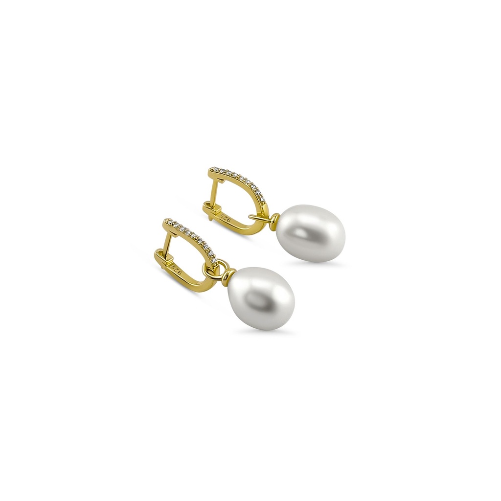Elegant 18K Gold Pearl Drop Earrings | S925 Silver Huggie Hoops with CZ
