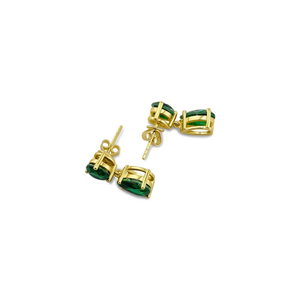 Lab-Created Emerald Drop Women Earrings | 14K Gold Plated S925 Silver