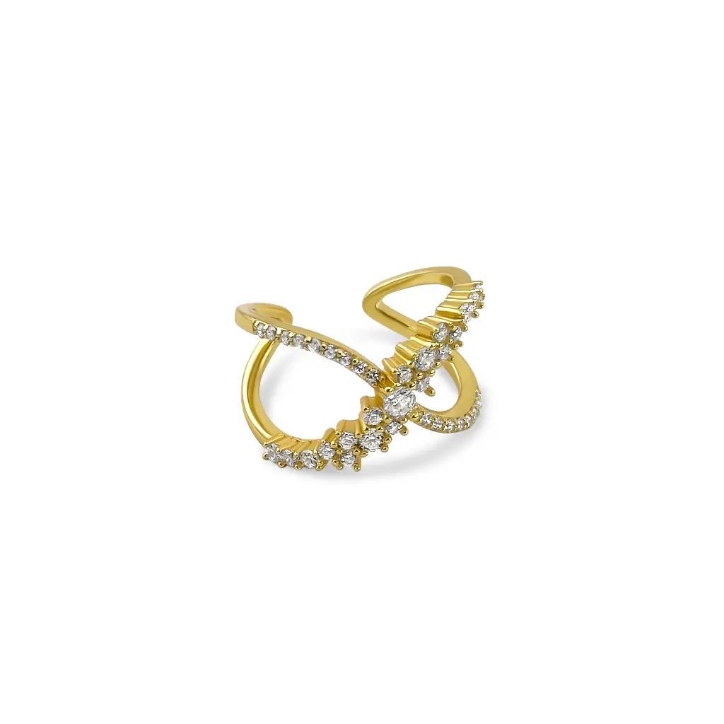Gold Crossover Diamond Ring - Elegant and Sparkling