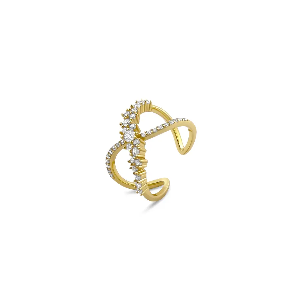 Gold Crossover Diamond Ring - Elegant and Sparkling