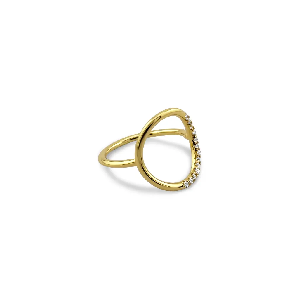 Elegant Gold-Plated Sterling Silver Open Circle Ring with Pave Diamonds