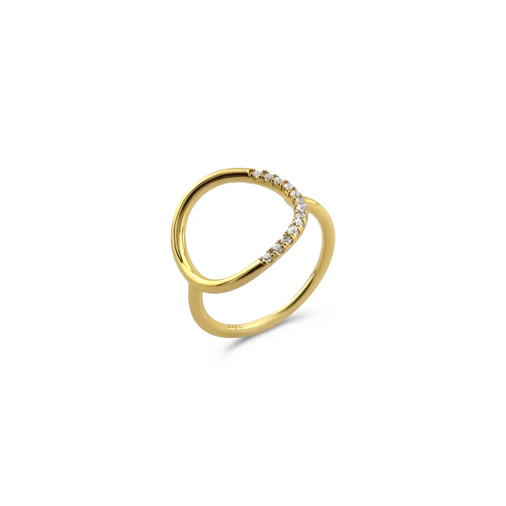 Elegant Gold-Plated Sterling Silver Open Circle Ring with Pave Diamonds
