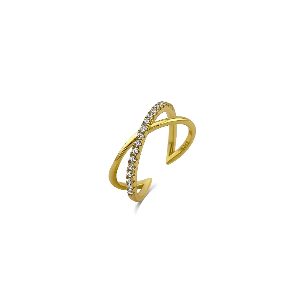 Gold Plated Crossover Diamond Studded Ring
