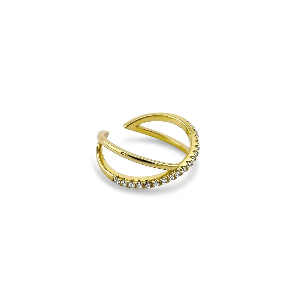 Gold Plated Crossover Diamond Studded Ring