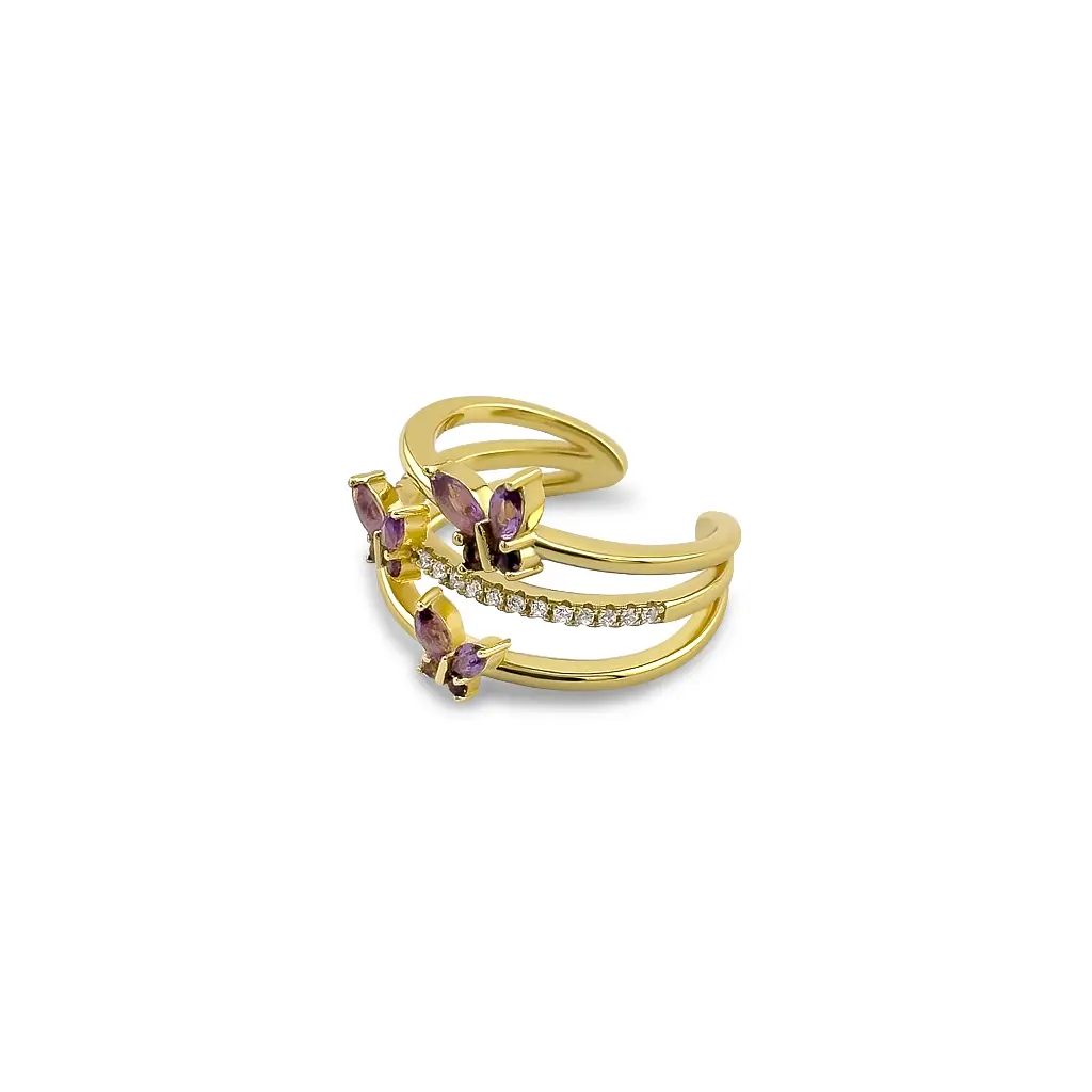 Enchanting Butterfly Ring with Amethyst and Diamond Accents