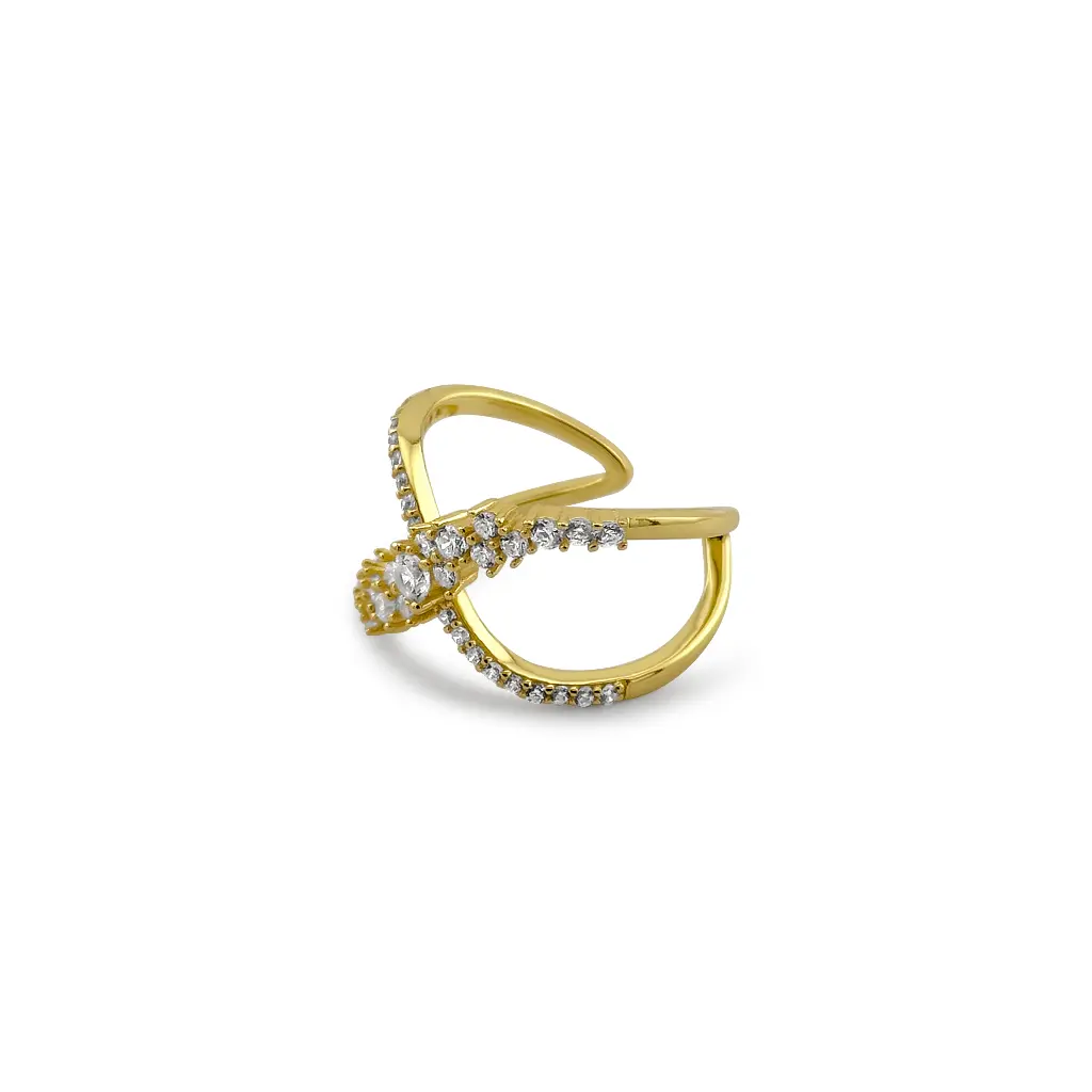 Gold Crossover Diamond Ring - Elegant and Sparkling