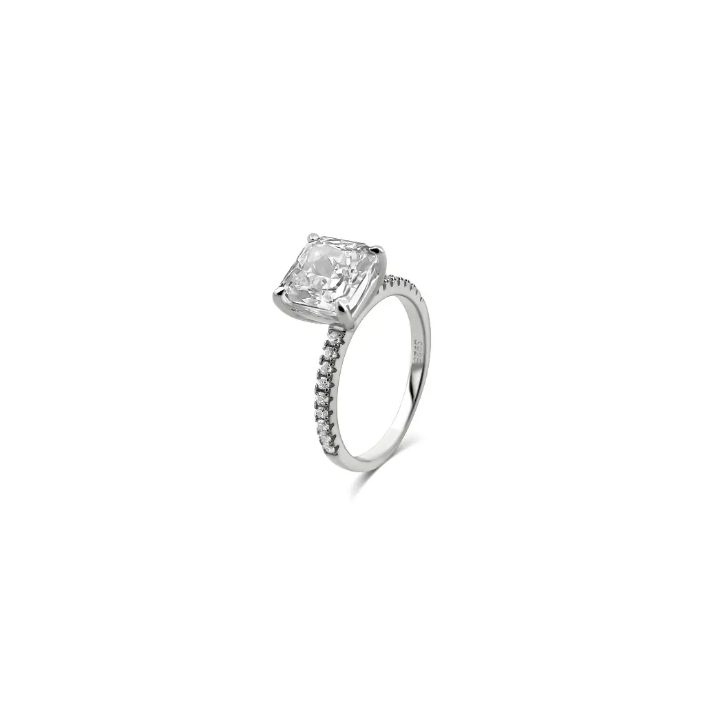 Dazzling Rhodium Plated Sterling Silver Ring with Cubic Zirconia Diamond