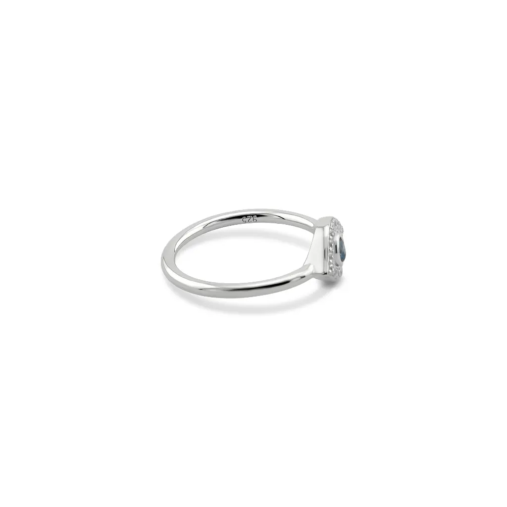 Sterling Silver Evil Eye Midi Ring with CZ Halo