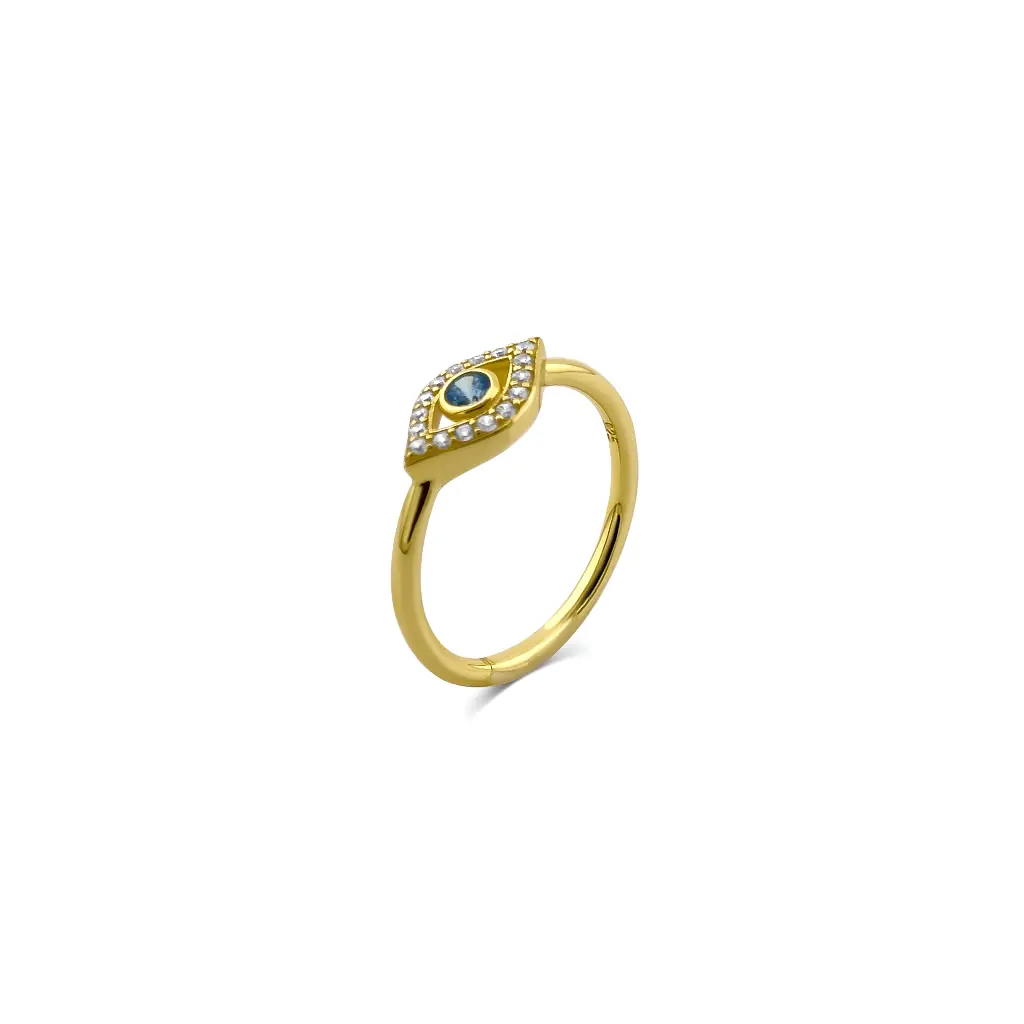 Gold Plated Sterling Silver Evil Eye Midi Ring with CZ Halo
