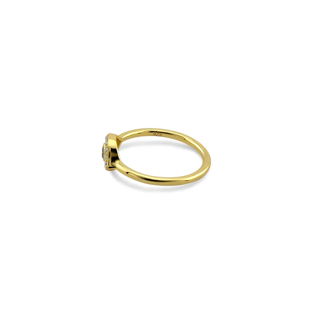 Gold Plated Sterling Silver Evil Eye Midi Ring with CZ Halo