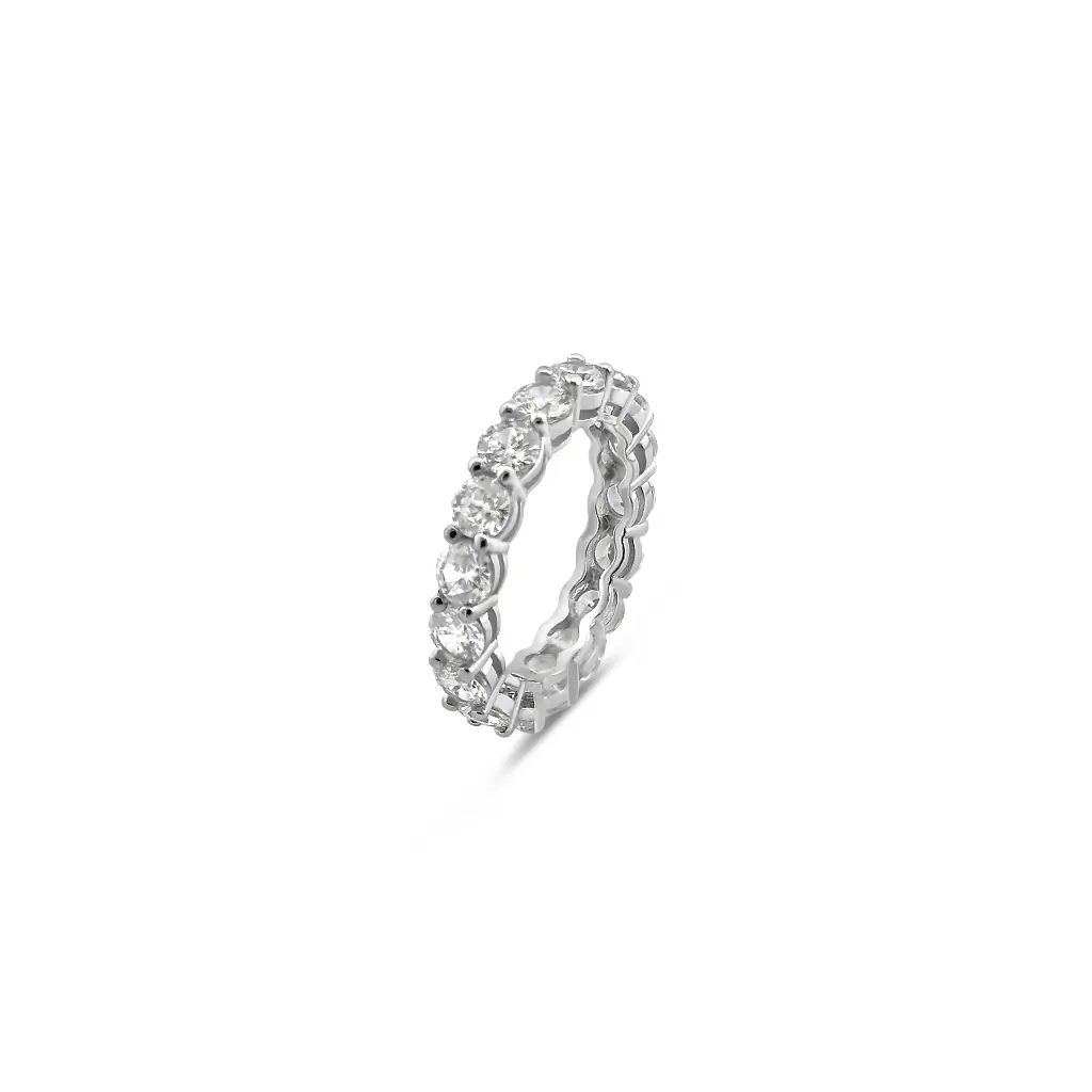 Sparkling Cubic Zirconia Eternity Band in Rhodium Plated Sterling Silver