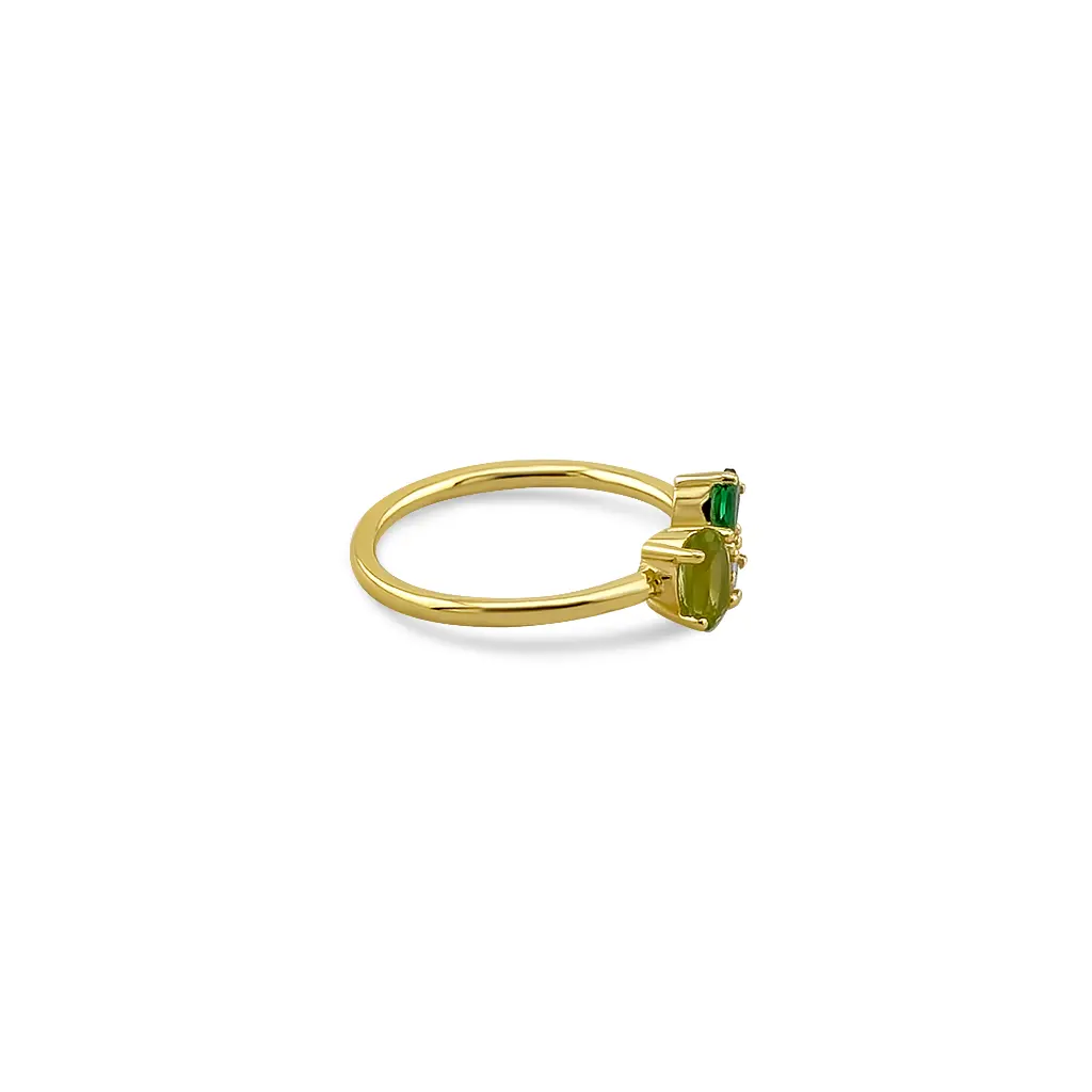 Gold Plated Gemstone Ring - Peridot, Emerald, Topaz & Cubic Zirconia