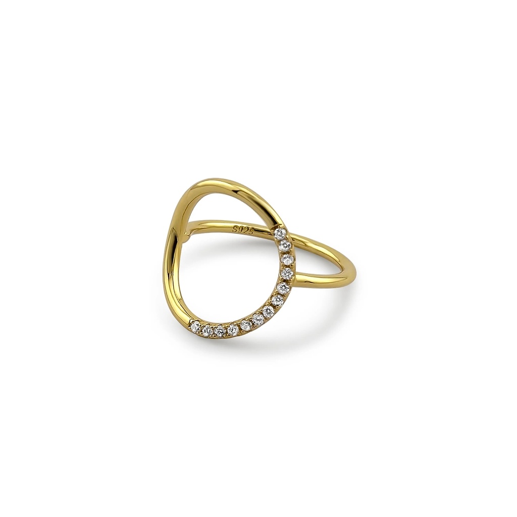 Elegant Gold-Plated Sterling Silver Open Circle Ring with Pave Diamonds