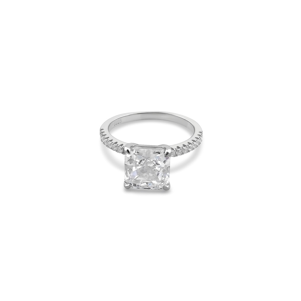Dazzling Rhodium Plated Sterling Silver Ring with Cubic Zirconia Diamond