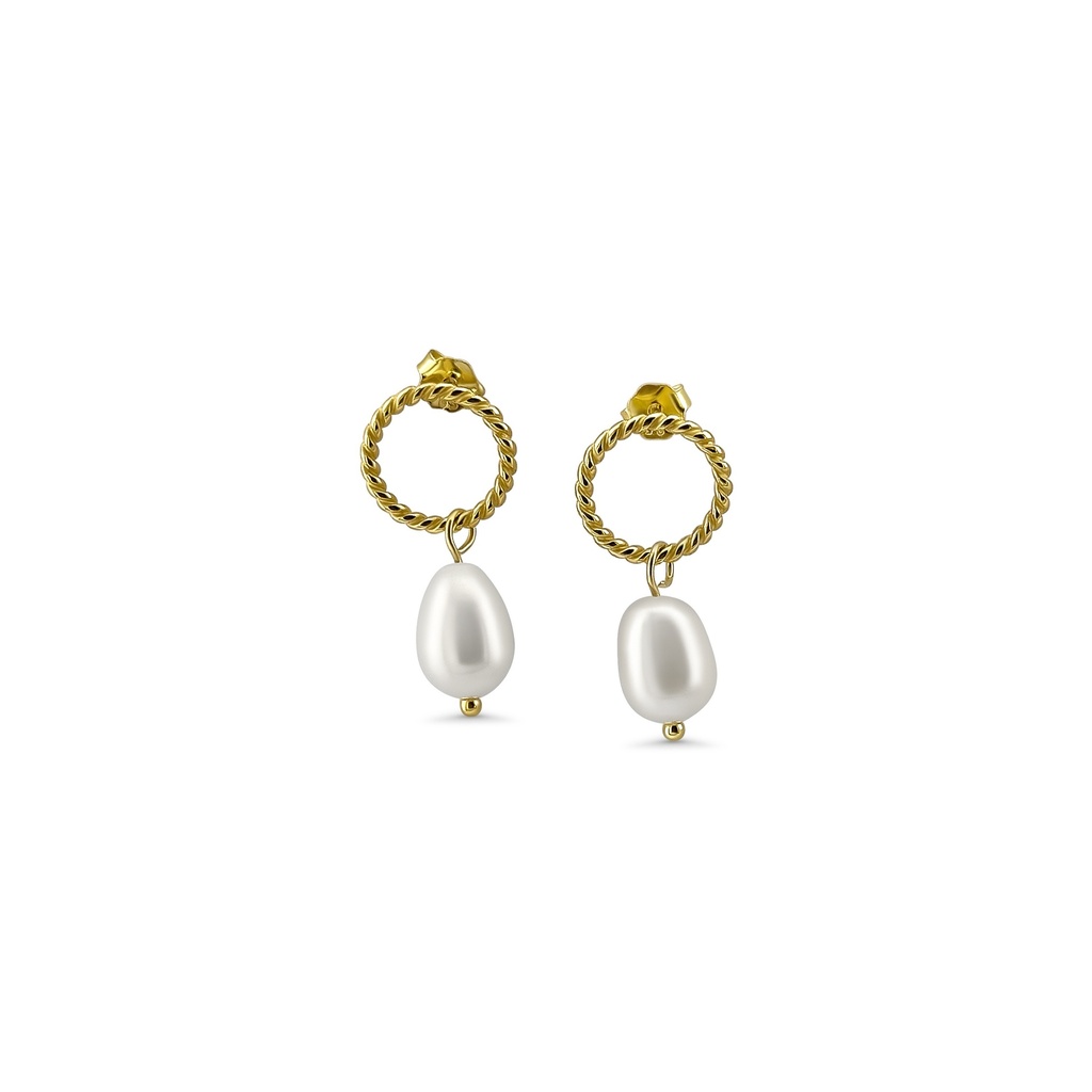 Freshwater Pearl Hoop Earrings in Gold Finish