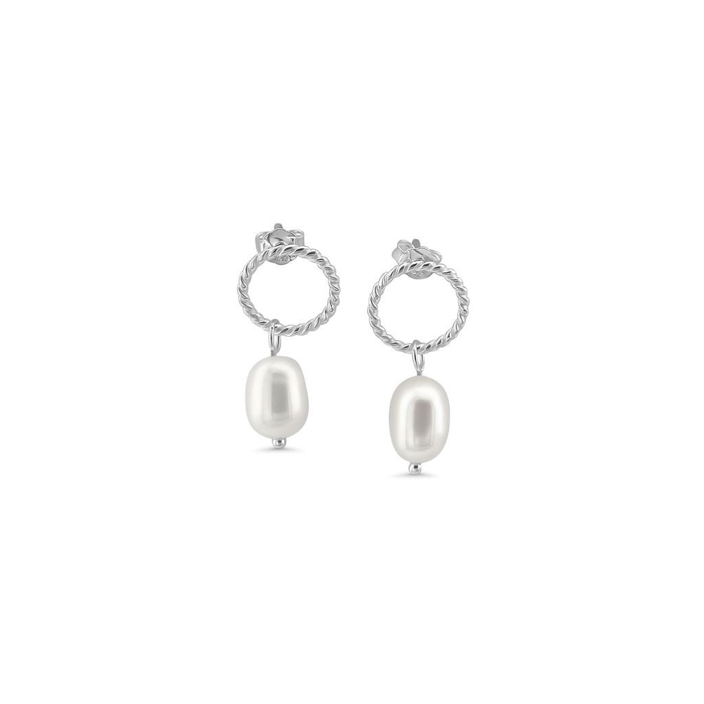 Freshwater Pearl Hoop Earrings in Silver Finish