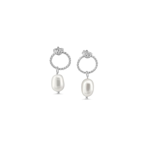 Freshwater Pearl Hoop Earrings in Silver Finish