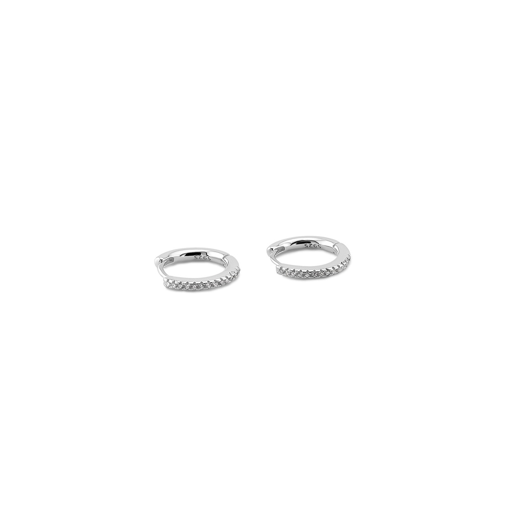 Silver Finish Hoop Earrings with Pave Diamonds