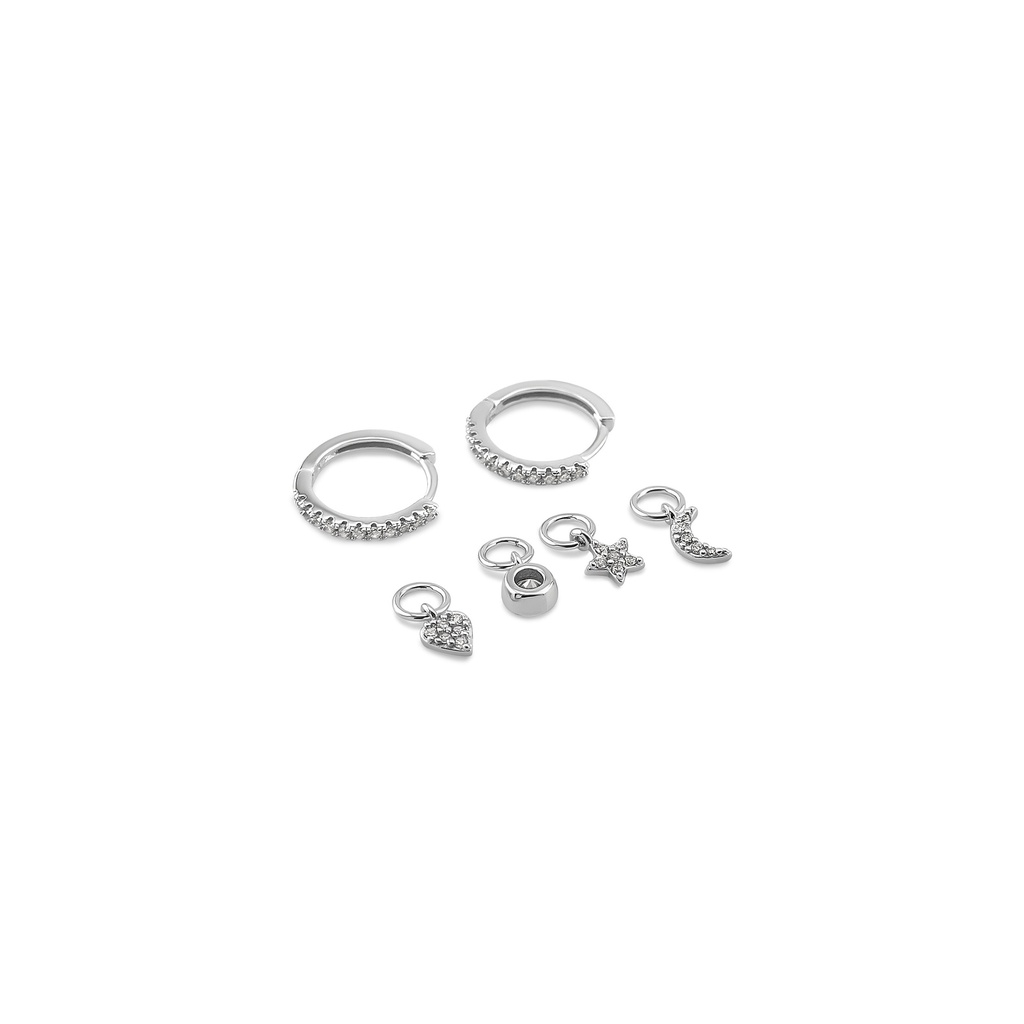Sterling Silver Hoop Earrings with Detachable Crystal Charms