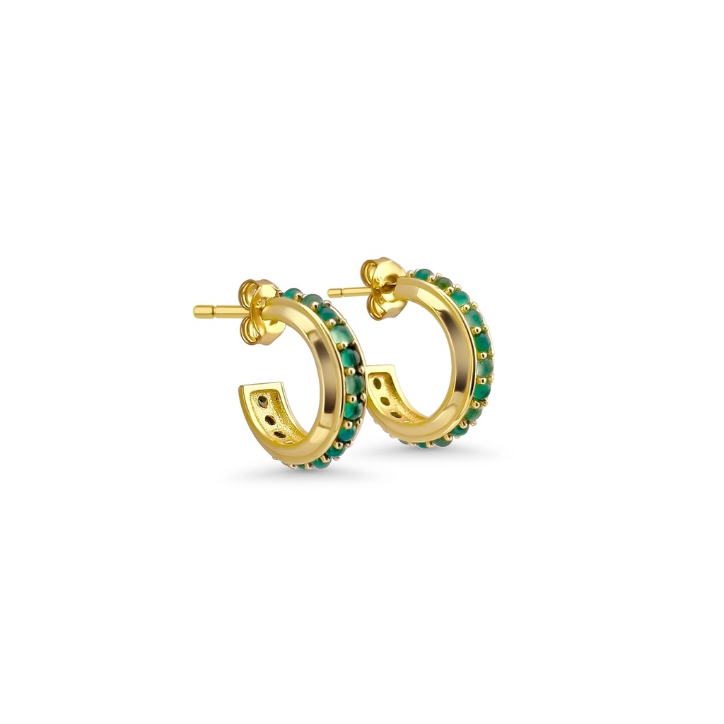 Gold Hoop Earrings with Green Agate Gemstones