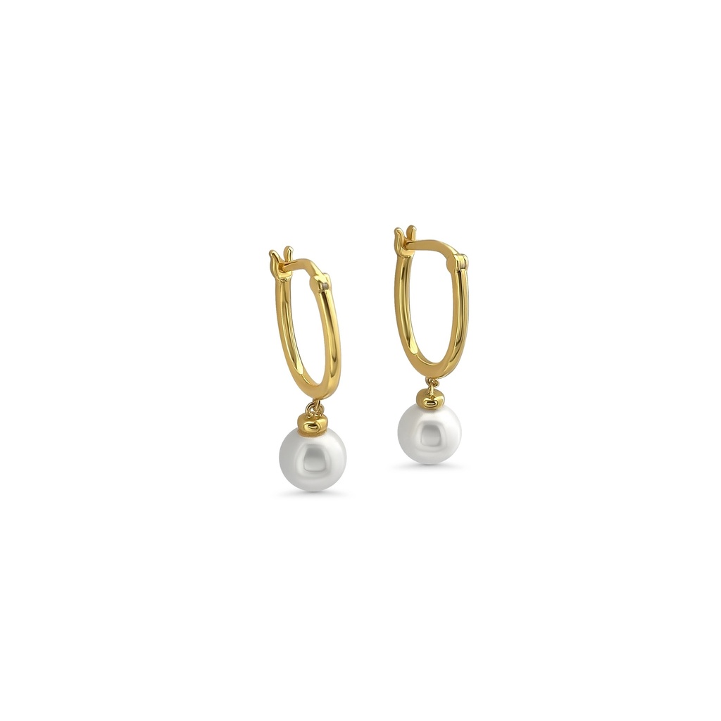 Pearl Elegance: Gold Hoop Earrings with a Freshwater Pearl