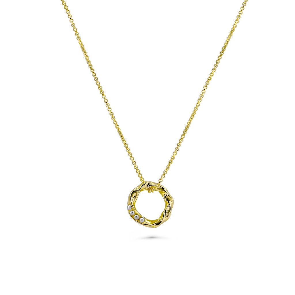 Elegant Pearl & Gold Twisted Circle Pendant Necklace | S925 Silver
