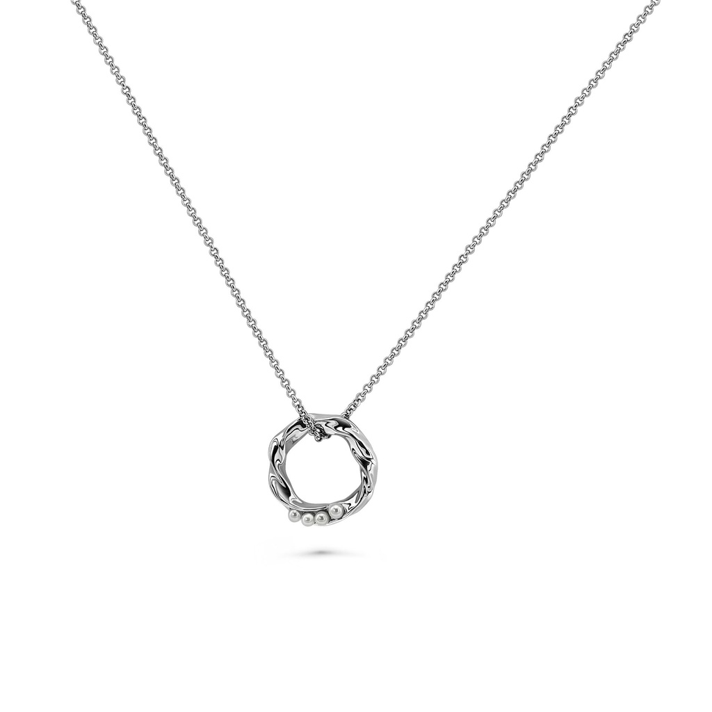 Elegant Pearl & Silver Twisted Circle Pendant Necklace | S925 Silver