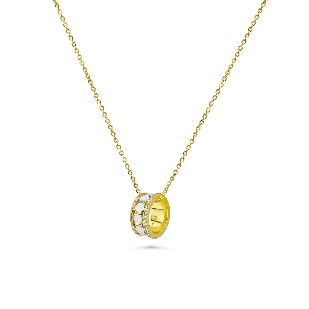 Gold & White Pearl Shell Ring Pendant Necklace | S925 Silver