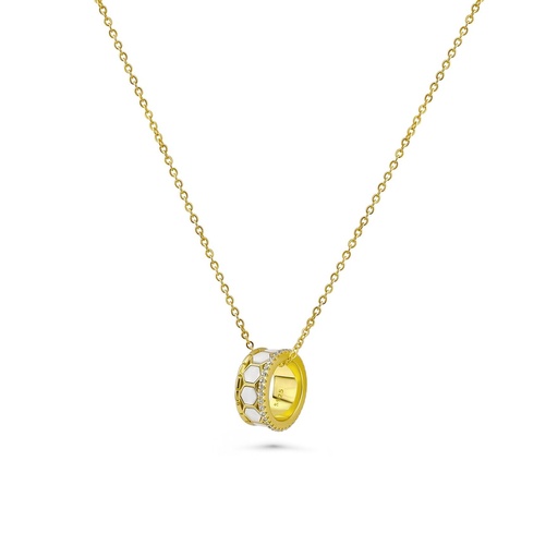 Gold & White Pearl Shell Ring Pendant Necklace | S925 Silver