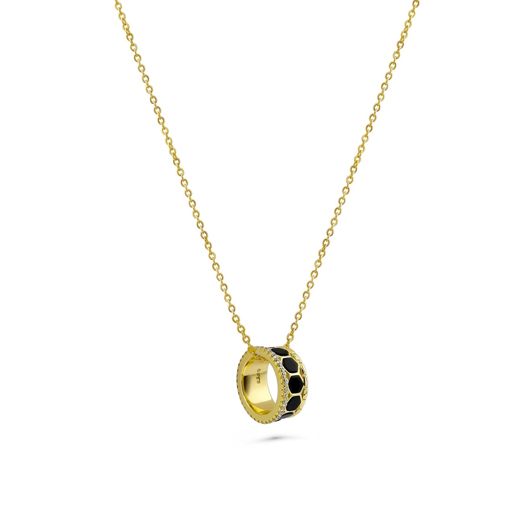 Gold & Black Onyx Ring Pendant Necklace | 18K Gold Plated S925 Silver