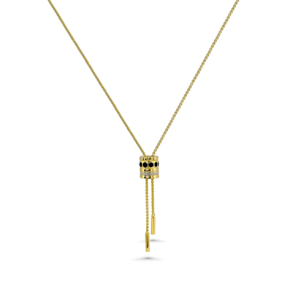 Luxury Onyx & CZ Lariat Necklace | 18K Gold Plated S925 Silver