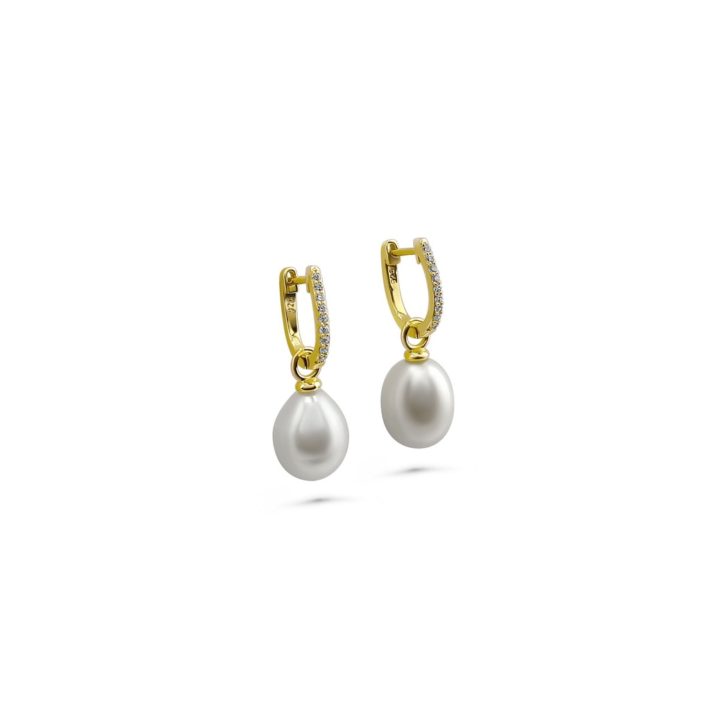 Elegant 18K Gold Pearl Drop Earrings | S925 Silver Huggie Hoops with CZ
