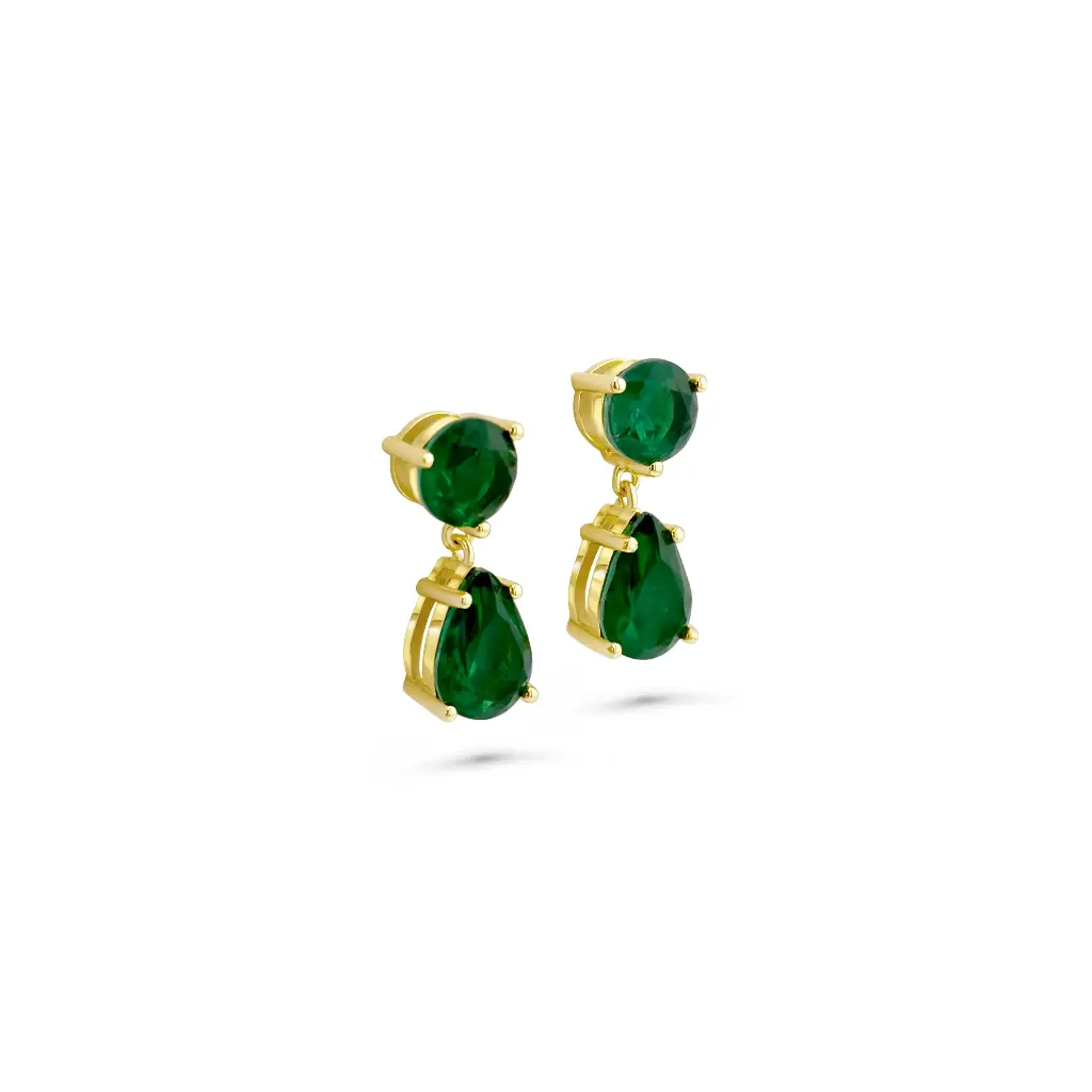 Lab-Created Emerald Drop Women Earrings | 14K Gold Plated S925 Silver