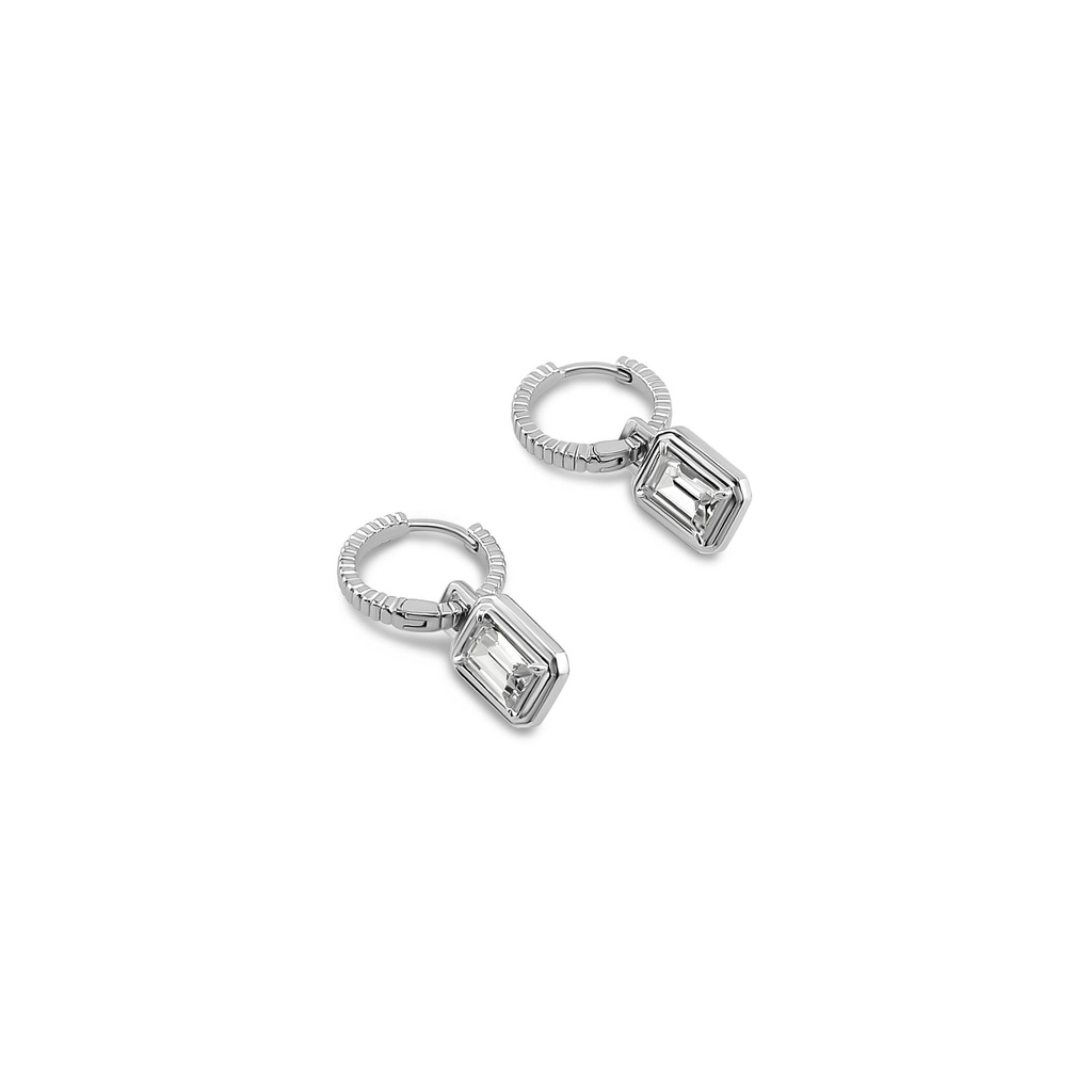 Emerald Cut CZ Drop Women Hoops S925 Textured Earrings