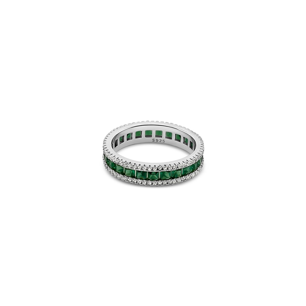 Channel Set Emerald CZ Eternity Ring Rhodium Plated