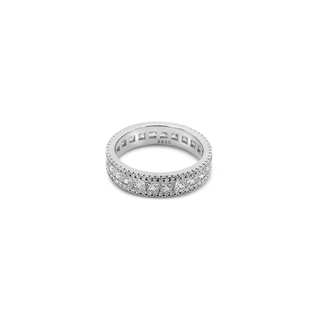 Princess Cut CZ Eternity Band Rhodium Plated 925 Silver Ring
