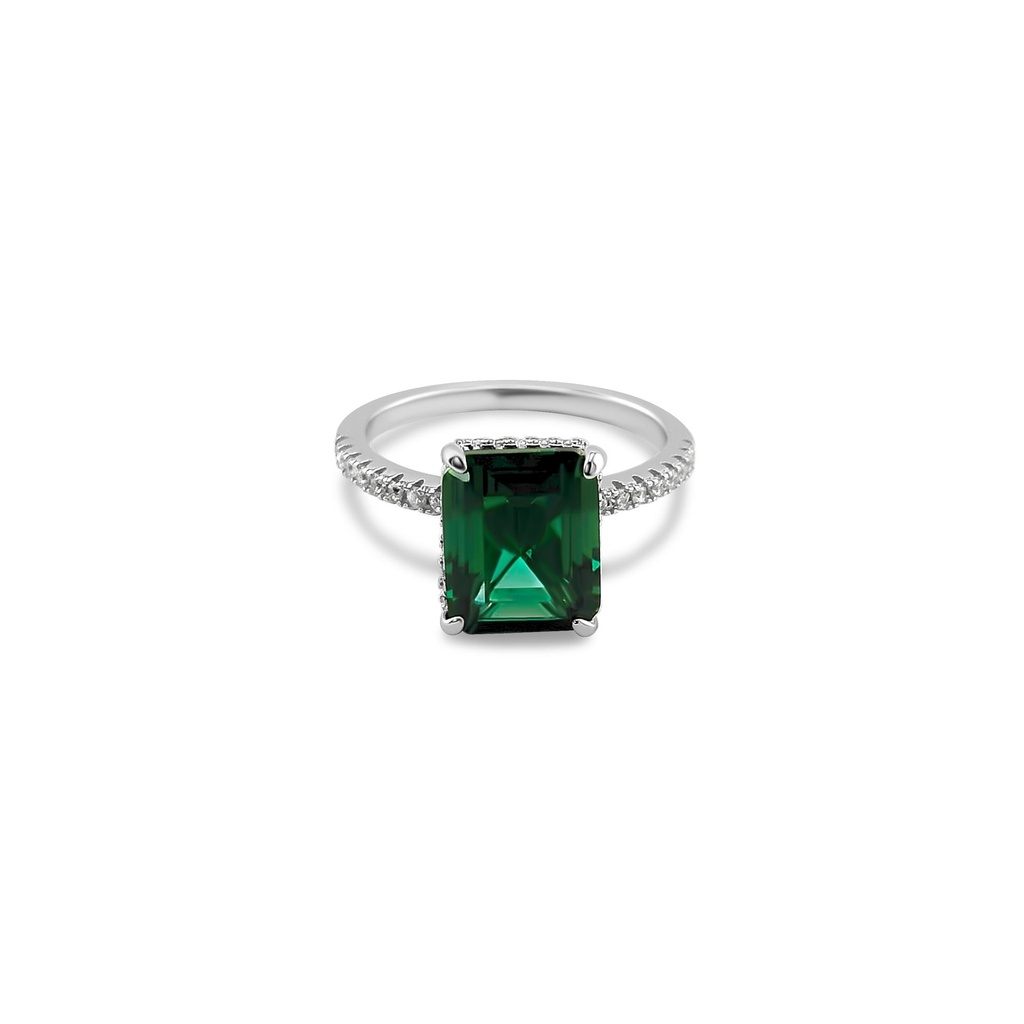 Emerald Square-Cut Ring with Diamond Accents