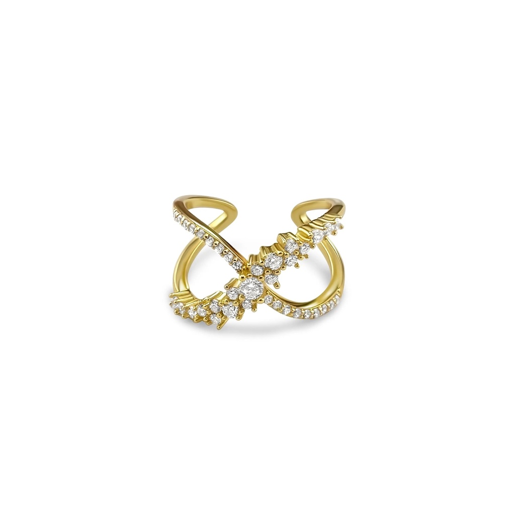 Gold Crossover Diamond Ring - Elegant and Sparkling