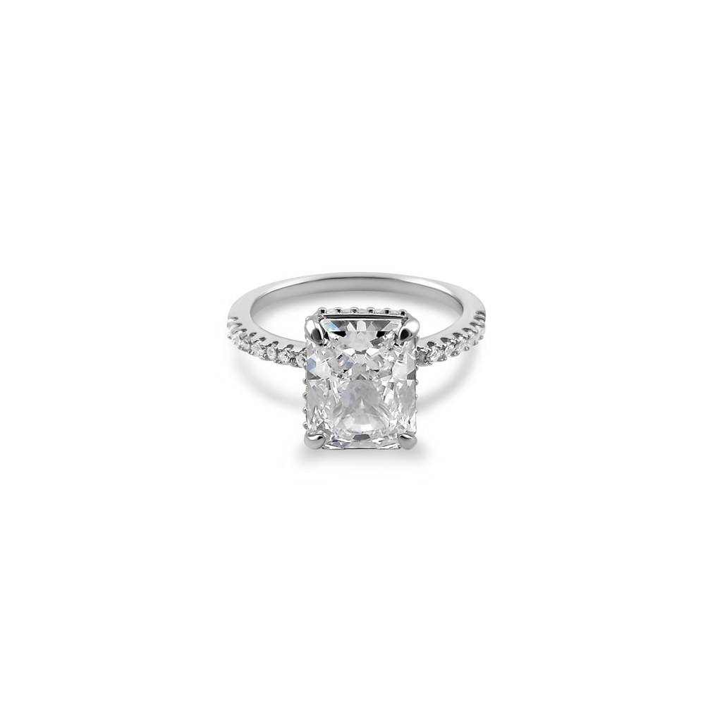Dazzling Rhodium Plated Sterling Silver Ring with Cubic Zirconia Diamond