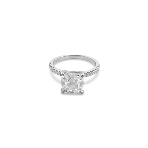 Dazzling Rhodium Plated Sterling Silver Ring with Cubic Zirconia Diamond
