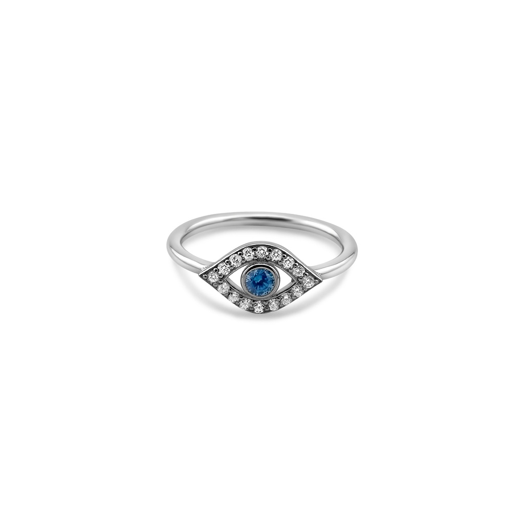 Sterling Silver Evil Eye Midi Ring with CZ Halo