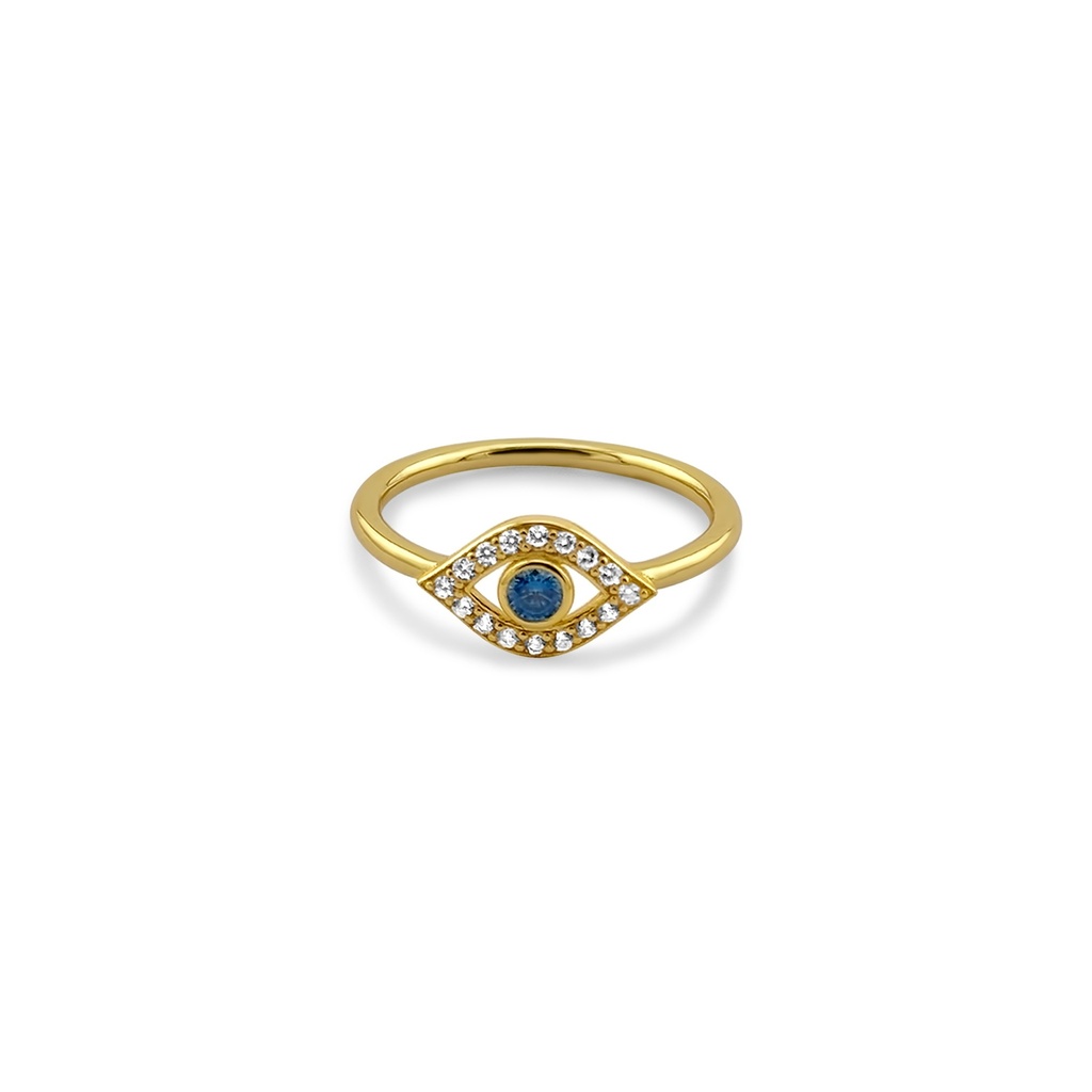 Gold Plated Sterling Silver Evil Eye Midi Ring with CZ Halo