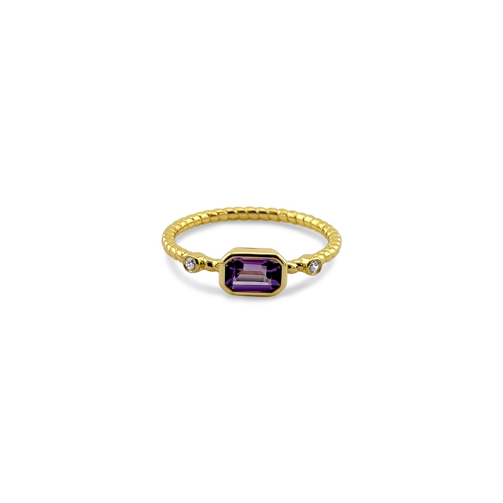 Yellow Gold Amethyst and Diamond Halo Ring