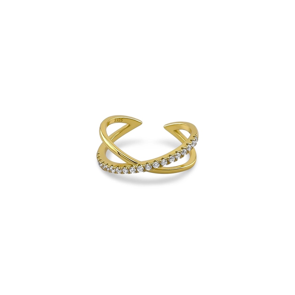 Gold Plated Crossover Diamond Studded Ring