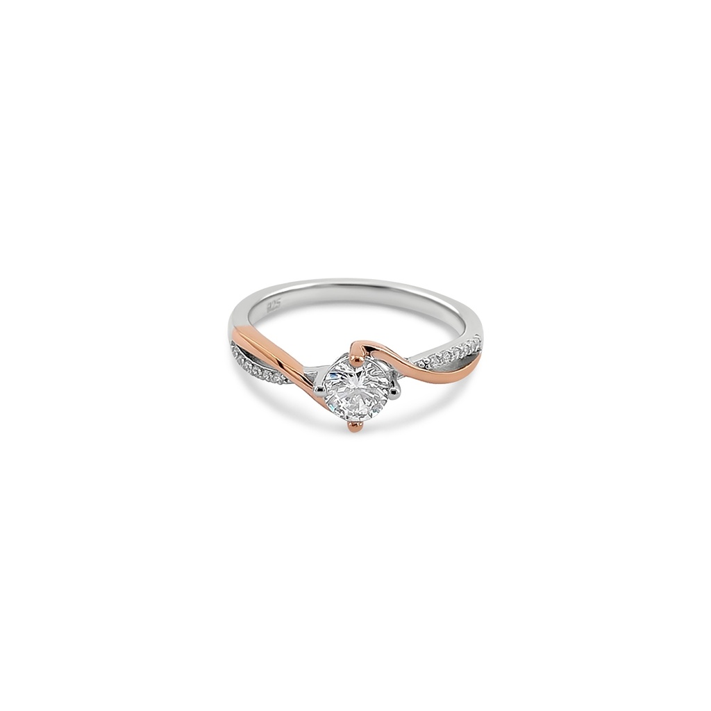 Stunning Two-Tone Diamond Ring with Side Stones and Twist Design