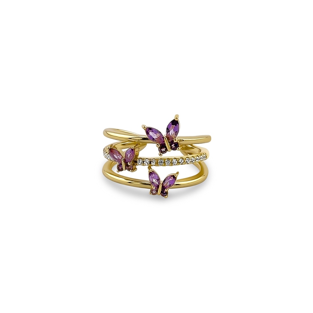 Enchanting Butterfly Ring with Amethyst and Diamond Accents